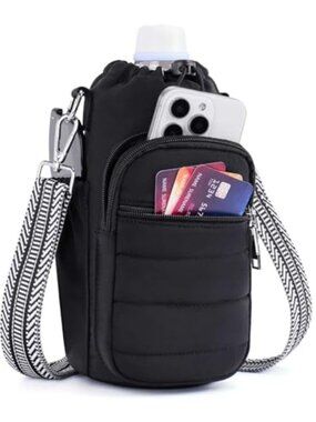 Insulated Water Bottle Bag Crossbody Holder Adjustable Strap Walking Hiking